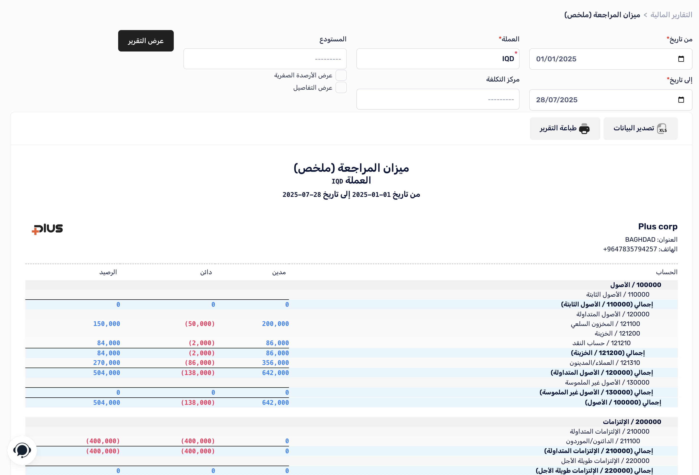 هيكل تقرير ميزان المراجعة